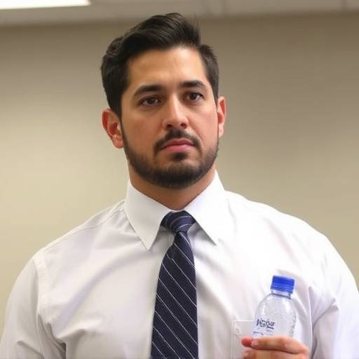 David Rodriguez, dressed in professional attire, holding a water bottle