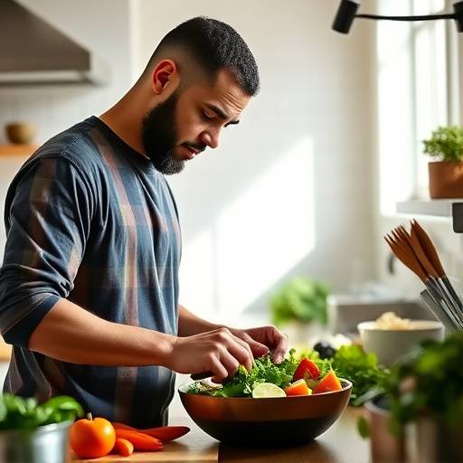 Michael Brown preparing a healthy meal in his kitchen